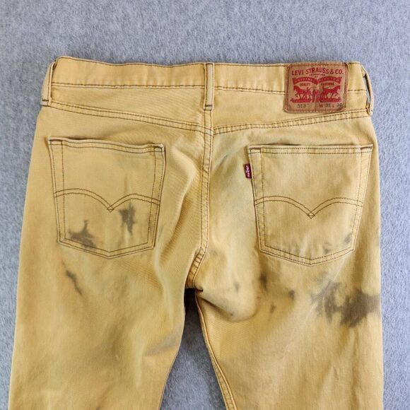 Levis 513 Jeans Mens 31X30 Yellow Distressed Tie Dye Slim Straight Stretch Denim - Picture 6 of 16